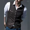 Men's Vests Tops Button Down Slim V Neck Plaid Retro Sleeveless Formal Business Plus Size Waistcoats Casual