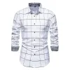 Chemises décontractées pour hommes Parklees 2024 Automne Plaid Patchwork Formel pour hommes Slim Manches longues Blanc Bouton Chemise Robe Bureau d'affaires Camisas
