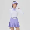 Dresses BG New Golf Women Clothing Suit Slim Top Quick Dried Vneck Bowknot Tie Ribbon Tshirt Jersey Highend Pleated Skirt