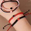 Charme pulseiras mão trançada preto fio vermelho casal pulseira mulheres homens gotejamento óleo amor tecelagem sorte desejo ajustável pulseiras jóias