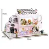 Arkitektur/DIY House DIY TRÄDOM HUSES MINIATURE BUILDING KIT BLOMER CART DOLLHOUSE MED FUNKTIONER