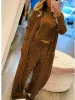 Suits Spring Women's Long sleeved Casual Style Polyester Material 2024 New Fashion Leopard Pattern Cardigan Coat Long Pants Set