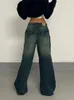Houzhou Vintage Baggy Jeans Wide Grunge كبير الحجم الأمريكي الرجعية عالية الخصر سراويل الجينز الإناث سروال رعاة البقر الشارع 240219