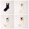 Women Socks Harajuku Cat Pattern Novelty Korean Style Cotton Middle Tube Warm Short Animal Girls