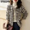 WTEMPO Vintage Early Autumn Tweed Women Jacket Elegant Grid Lady Winter Cardigan Open Front Plaid Outwear 240301