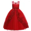 Flickaklänningar 2024 Summer Dress for Girls Lace Wedding Party Gown Kids Elegant Princess Children Clothing 3 10 12 Year