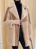 Fur 2023 Winter Real Fur Big Collar Suede 100 Wool Sheep Sheared Overcoat Medium Long Fur Coat manteau fourrure femme outwears