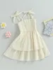 Sukienki dla dziewczynek małe koronkowe sukienki Strap Big Hem Princess Kids Solid Kolor Summer Sundress (Beige 3-4T)