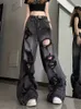 Niszowy design dżinsy High Street Heavy Industry szerokie spodnie nogi wysokiej długości podłogi modna marka Womens 240306