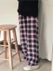 Capris Deeptown Harajuku Pink Plaid Pants Women Japanese Y2K Söta kontrollerade byxor överdimensionerade koreanska Fashion Basic Wide Leg Sweatpants