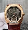 新しい42mm Octo Finissimo Tourbillon 102719 Rose Gold Skeleton Dial Automatic Mens Watch Black Leather Strap Sports Watches High Qua3677125