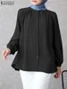 Ethnic Clothing ZANZEA Women Elegant OL Work Shirt Autumn Fashion Long Sleeve Solid Blouse Casual Loose Islamic Caftan Marocain Tops