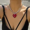 6 kleuren Hip Hop Kleurrijke Liefde Hart Hanger Ketting Vrouwen Punk Zilver Kleur Kralen Ketting Grunge Sieraden Accessoires Steampunk 240229