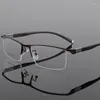 Sunglasses Frames OEYEYEO Titanium Alloy Front Rim Eyeglasses Frame With Flexible Temple Arms Semi-Rimless Glasses 4 Optional Colors