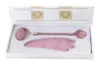 JD003 Rozenkwartsroller Dubbele kop roze jade gezichtsroller Massager gelast geïntegreerd metaal met geschenkdoos en guasha-bord7264465