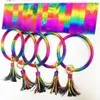 Farben PU Leder Runde Quaste Armband Armreif Schlüsselbund Für Frauen Trendy Regenbogen Farbe Kreis Armband Schlüssel Ring Handgelenk Strap268C