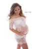 Vit moderskapsspetsklänning Gravid POGRAFI PROPPS PREGNANCY Maternity Po Shoot Long Dress9685883