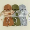 Conjuntos de roupas 2024-01-22 Lioraitiin Criança bebê menino verão roupas de manga curta listrada camisa com capuz com bolso cor sólida jogger conjunto