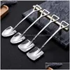 Spoons Stainless Steel Spoon Mini Shovel Shape Coffee Ice Cream Desserts Scoop Fruits Watermelon Square Creative Kitchen Tools Drop Dh7Mv