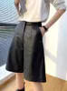 Womens Shorts Fashion Imported Genuine Leather Wide Leg Straight Pants Middle Women Simple Loose Knee Long Black Trousers