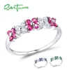 SANTUZZA 925 sterling zilveren ring voor dames Glanzend gemaakt Ruby Green Spinel Blue Cubic Zirconia Elegant Flowers Party Jewelry6374478
