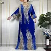 Etniska kläder 2024 Dubai Fashion Print Femme Lång ärm Loose Cotton African Dashiki Elegant Women Abaya Islam Maxi Summer Casual Dresses