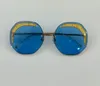 Lunettes de soleil rondes sans monture, verres dorés et bleus pour femmes, lunettes d'été, nuances à la mode, UV400, unisexe