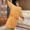 Mulheres sleepwear inverno engraçado pintinho robes para mulheres vestido de noite coral veludo pijama engrossar pijama mujer roupão ropa de