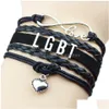 Charme Pulseiras Moda Lgbt Gay Lésbica Couro Envoltório Pulseiras Trançada Corda Infinito Amor Coração Charme Bangle Para Mulheres Homens Friendshi Dh7L4