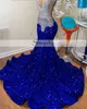 Amostra real mulheres baile de formatura vestidos formais malha pura luxo prata diamante brilhante azul real preto meninas vestidos longos 2024 240304