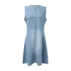 Dress Women Fashion Denim Solid Dress V Neck Sleeveless Loose Holiday Dress Petite Maxi Long Dress Vestidos For Daily Wear 2023 New