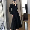 Kleid Langarm Kleider Frauen Solid Black Elegante Büro Damen Zarte Midcalf Allmatch Koreanische Innen Tunika ALINE Einfache Party