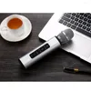 Microfones Multi Functional Wireless Bluetooth Karaoke Microphone Double Speaker Portable Smart Mic för mobiltelefon