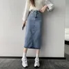 Letnia projektant mody dżinsowa spódnica kobiet podzielona na nogi na nogi Slim Spring A-Line Version ins Student Spódnice