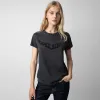 24SS Zadig Voltaire Ny designer T-shirt Classic Hot Letter Print Flower Brodery Cotton Women Casual Short Sleeved Loose Pullover Tees Tide 662