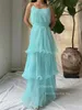 Party Dresses Charming Teal Blue Chiffon Evening High Neck 2 Pieces Beach Dress Tiered Ruffles Lady Special Occasion Prom Gowns