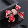 Pins, Brooches Fashion Bowknot Brooches For Women Classic Rhinestone Bow Knot Flower Party Office Brooch Pins Red Crystal Elegant Sca Dhci5