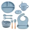 Geschirr-Sets 7 teile/satz Baby Geschirr Set Abendessen Platte Füttern Für Kind Kostenloser Personalisierte Name Grade Silikon Saugnapf Platten Schüssel