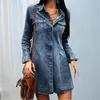 Robes décontractées Femmes Slim Jean Robe avec poche Denim Court Mode Couleur Solide Chic Club Party Mini