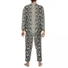 Pyjamas pour hommes gris en peau de serpent pyjamas pour hommes imprimé animal belle chambre automne 2 pièces ensembles de pyjama imprimés surdimensionnés en vrac