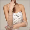 Gants de mariée en dentelle pour femmes, longs coudes, longueur de doigt, accessoires de mariage, blanc, livraison directe, événements de fête, Dhkig