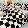 Checkerboard 침구 세트 이불 없음 단일 퀸 사이즈 플랫 시트 퀼트 이불 이불 표지 베개 폴리 에스테르 침대 린넨 240226