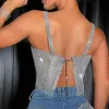 Camis Women Sexy Rhinestones Crop Tops Sparkly Crystal Tank Top Y2K Sleeveless Spaghetti Strap Tube Top Rave Party Clubwear