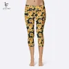 Leggings Letsfind Summer Casual Style High midja Elastic Capri Leggings New Women 3D Sunflower Pattern Printed Midcalf Black Leggings
