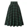 Skirts Women Vintage Pleated Plaid Skirt Autumn Winter High Waist Korean Style Preppy Midi Button Decoration Plus Size