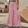 Women's Pants Spring Summer Trousers Stylish Lace-up High Waist Wide Leg Culottes For Women A-line Printed Ankle Length With Crotch