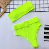 Set 2023 mayo kadın neon yeşil askısız yüksek bel bikini plaj mayosu bel beline maillot de bain femme xmb10