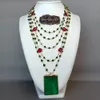 5 Strands 18 White Pearl Green red Crystal Chain Necklace Agates Pendant handmade vintage party style for women jewelry 240305