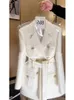 Mode coréenne blanc Blazer veste pour femmes automne hiver Vintage à manches longues noté Double boutonnage manteau femmes hauts 240228