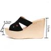 Slippers Small Size 32-43 Sexy Flock Leather Platform Shoes Wedges Women 2024 Summer High Heels Slides For Beach Office